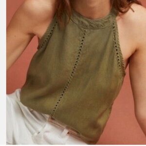 Anthropologie Cloth And Stone Top Tunic Women S Olive Green Cutout Halter Beachy